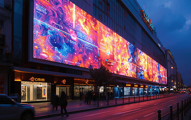 High-brightness LED display screen for advertising outdoor, showcasing vibrant and dynamic content in daylight conditions. | AET Displays